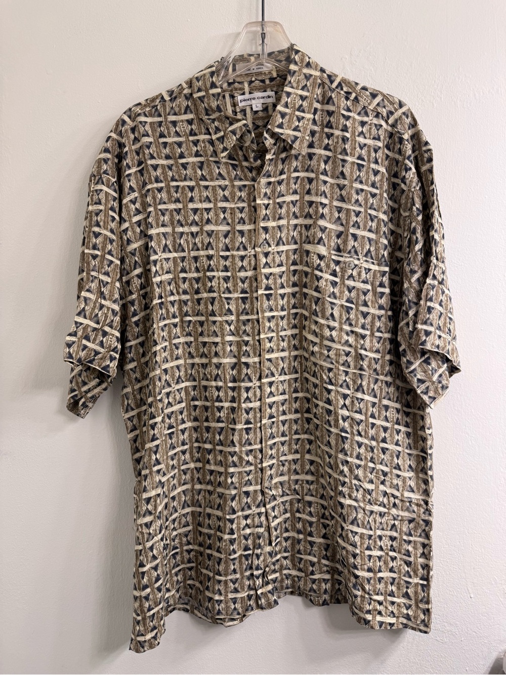Pierre Cardin Beige, Black and Cream Geometric Short Sleeve Shirt